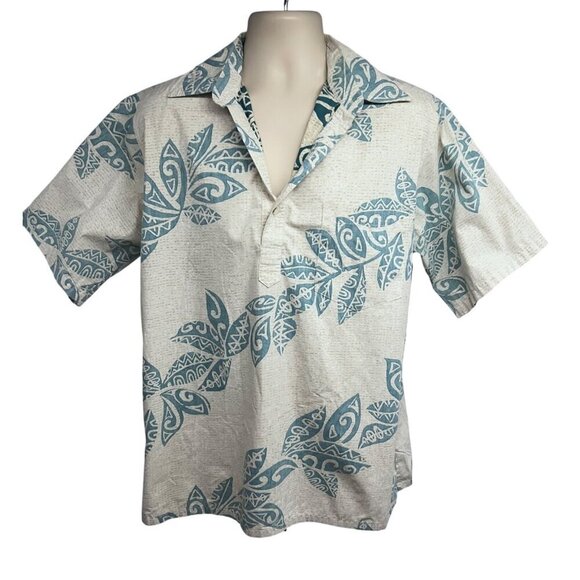 Go Barefoot Men Vintage Reverse Print Pullover Hawaiian Aloha Shirt Large Pocket